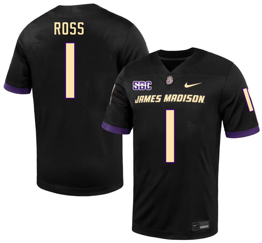 #1 Cam Ross JMU Jersey,James Madison Dukes Football Jerseys Stitched-Black